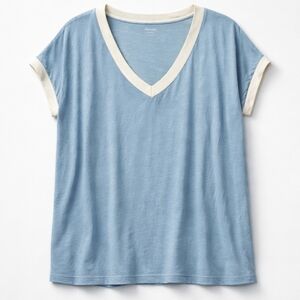 173 Torrid 4 4X Light Blue and Cream V-Neck Tee